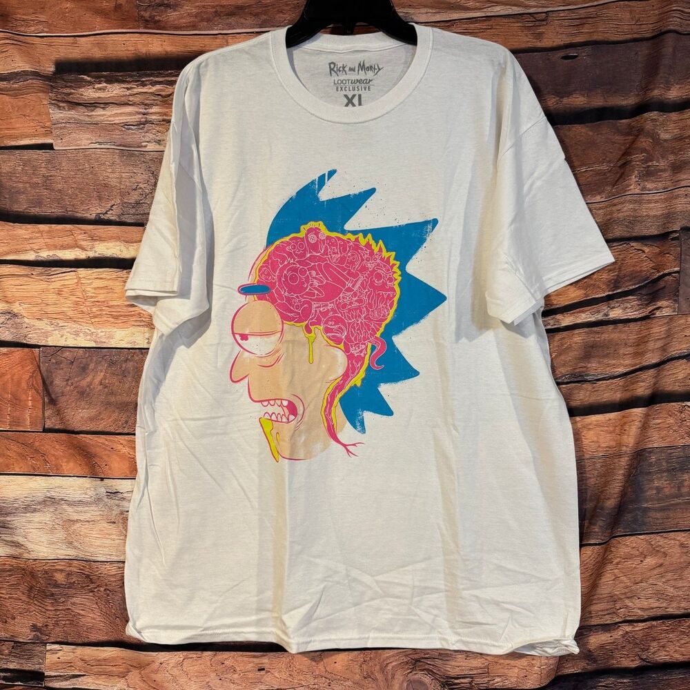 Rick and Morty T-Shirt Men's White XL 100% Cotton Lootwear Exclusive Brain